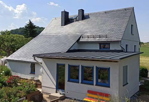 Doppelstehfalzeindeckung in Alu RAL 7016